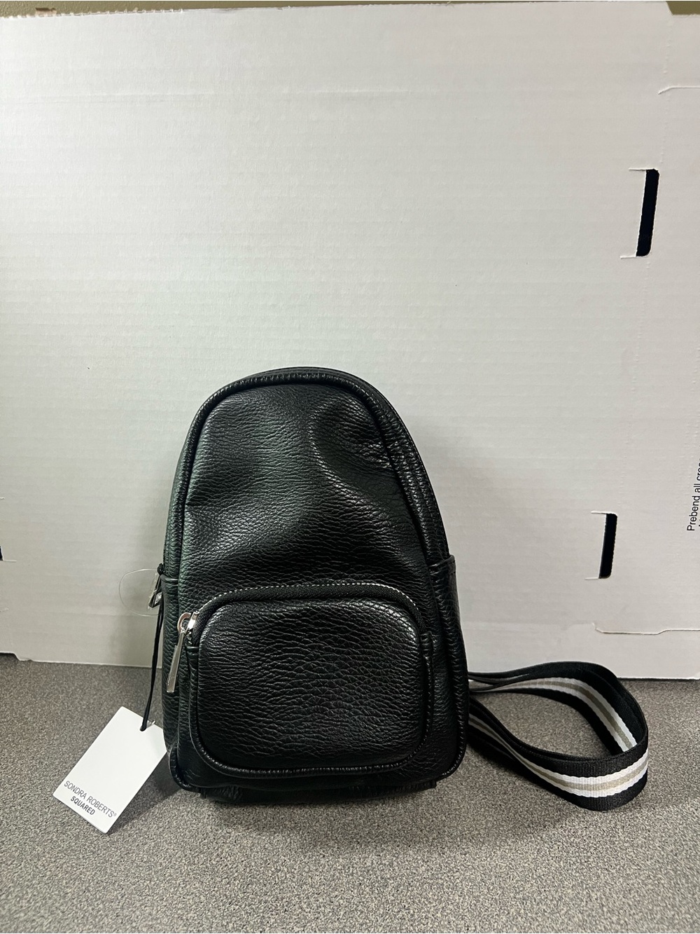 Sondra Roberts Black Pebbled Leather Crossbody Sling Bag